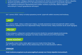 Uwaga , zmiany dotyczące naklejania kodów na worki