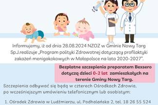 Informacja dotycząca szczepień przeciw menigokokom typu B
