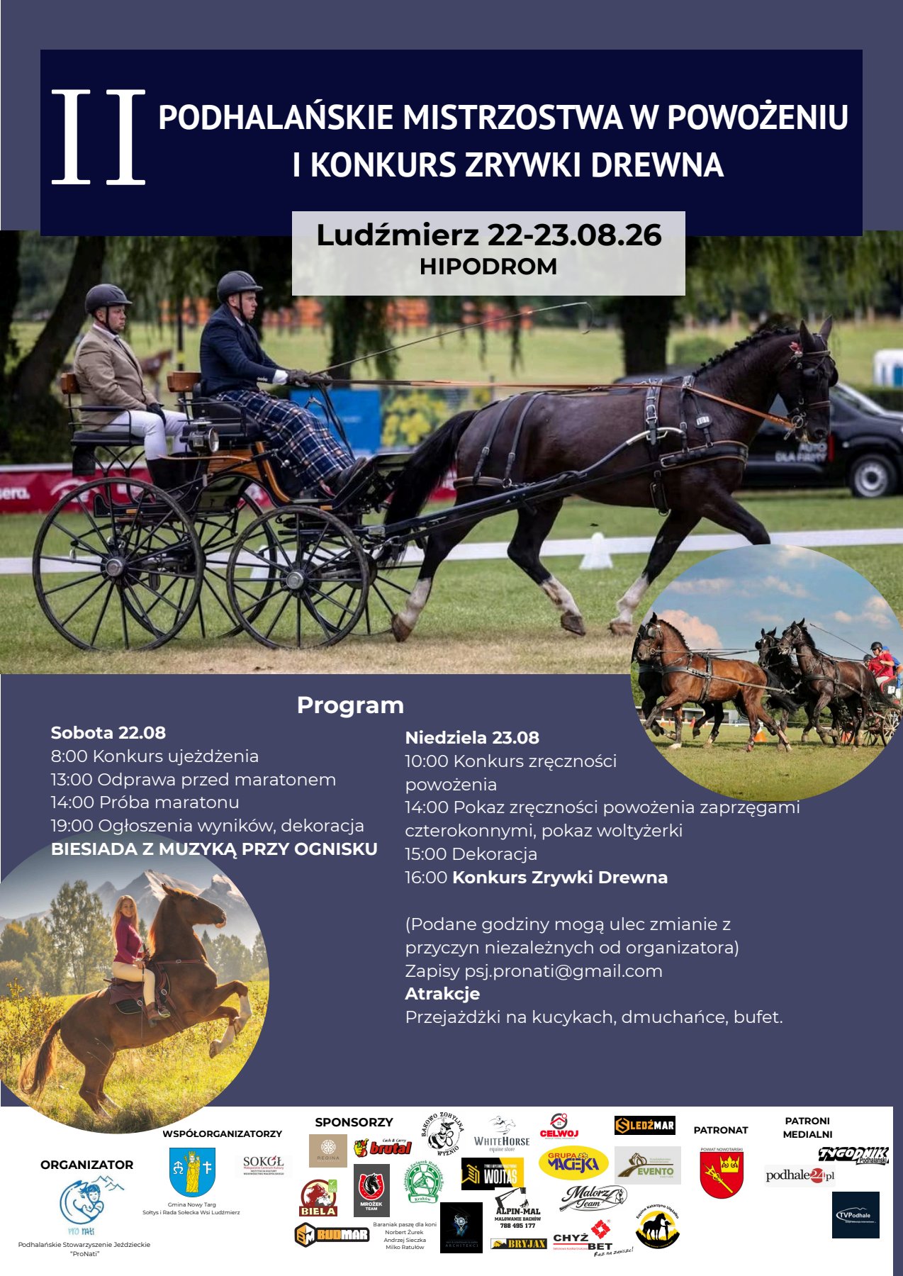 II Podhalańskie Mistrzostwa w Powożeniu i Konkurs Zrywki Drewna w Ludźmierzu plakat promocyjny